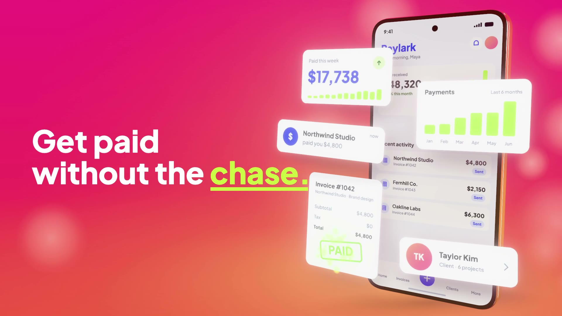 A frame from the fictional Paylark product film
