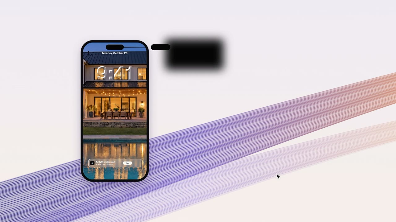 The phone's island pinching off and flying toward a black window